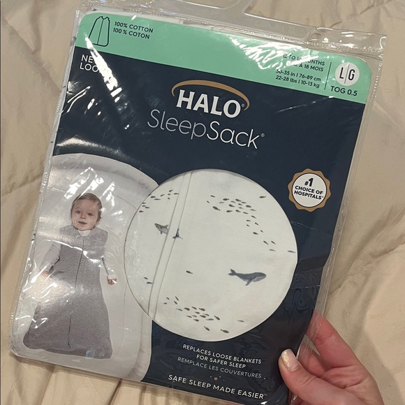 Halo SleepSack in White and Gray Marine Whale Print - Picture 1 of 3